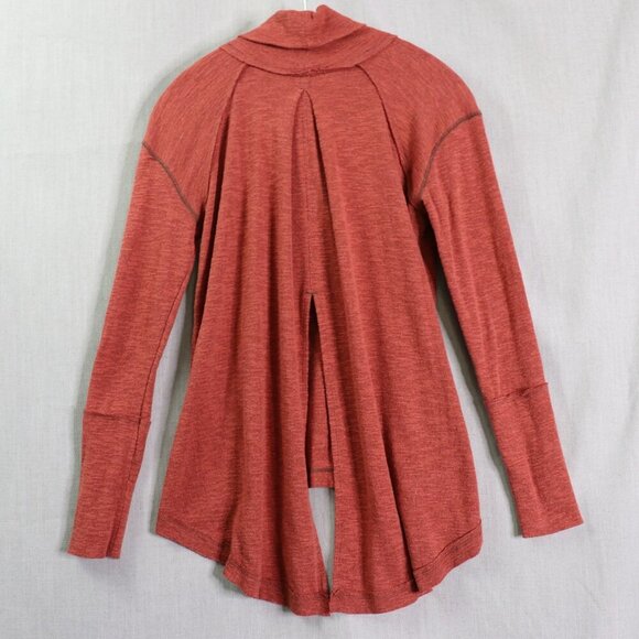Free People Tunic Top Womens S Split Back Burnt Orange Turtleneck Slub Knit - Picture 3 of 9